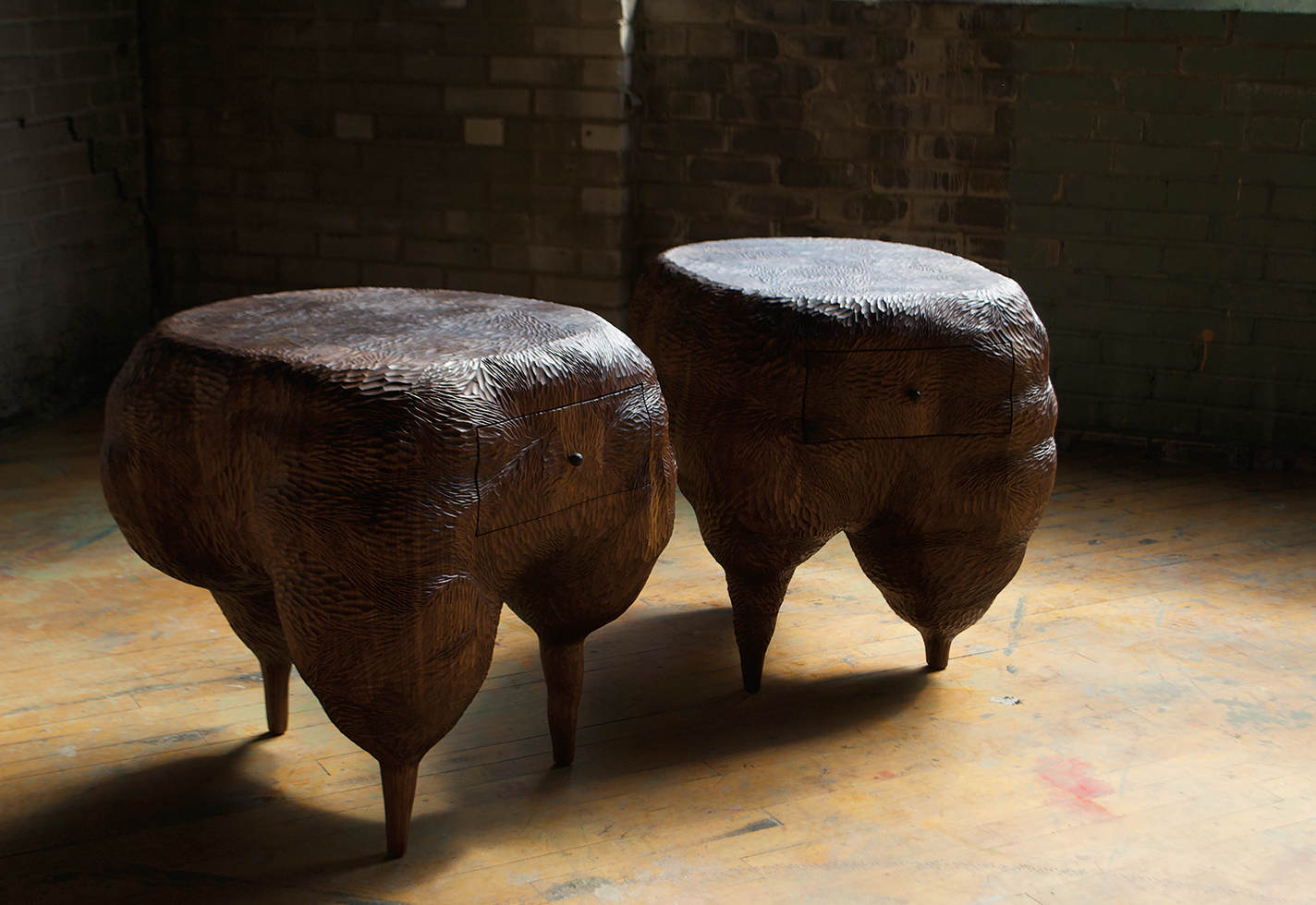 Hand-carved textured side tables