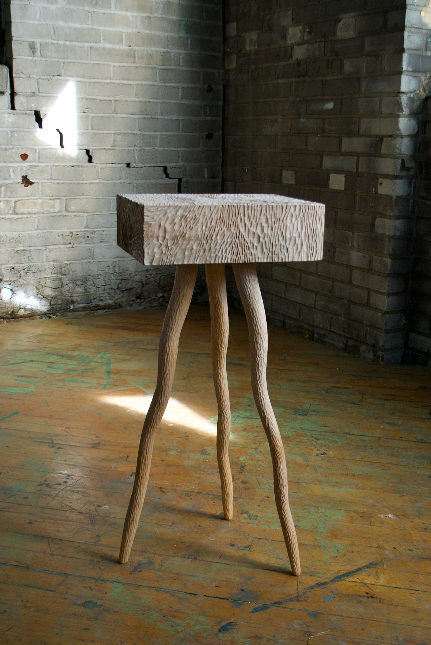 Textured wood side table