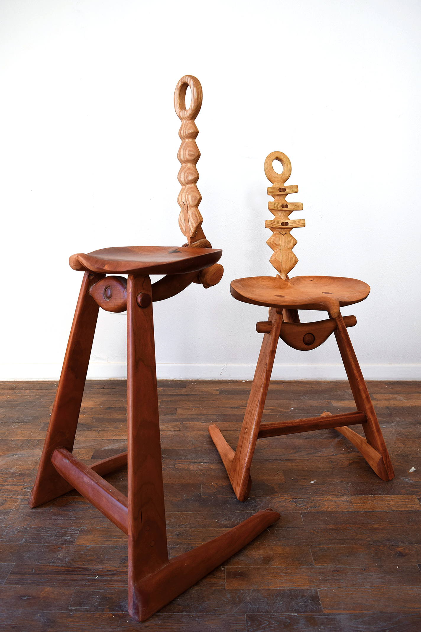 Handmade cherrywood chairs with ash backbone/backrest.