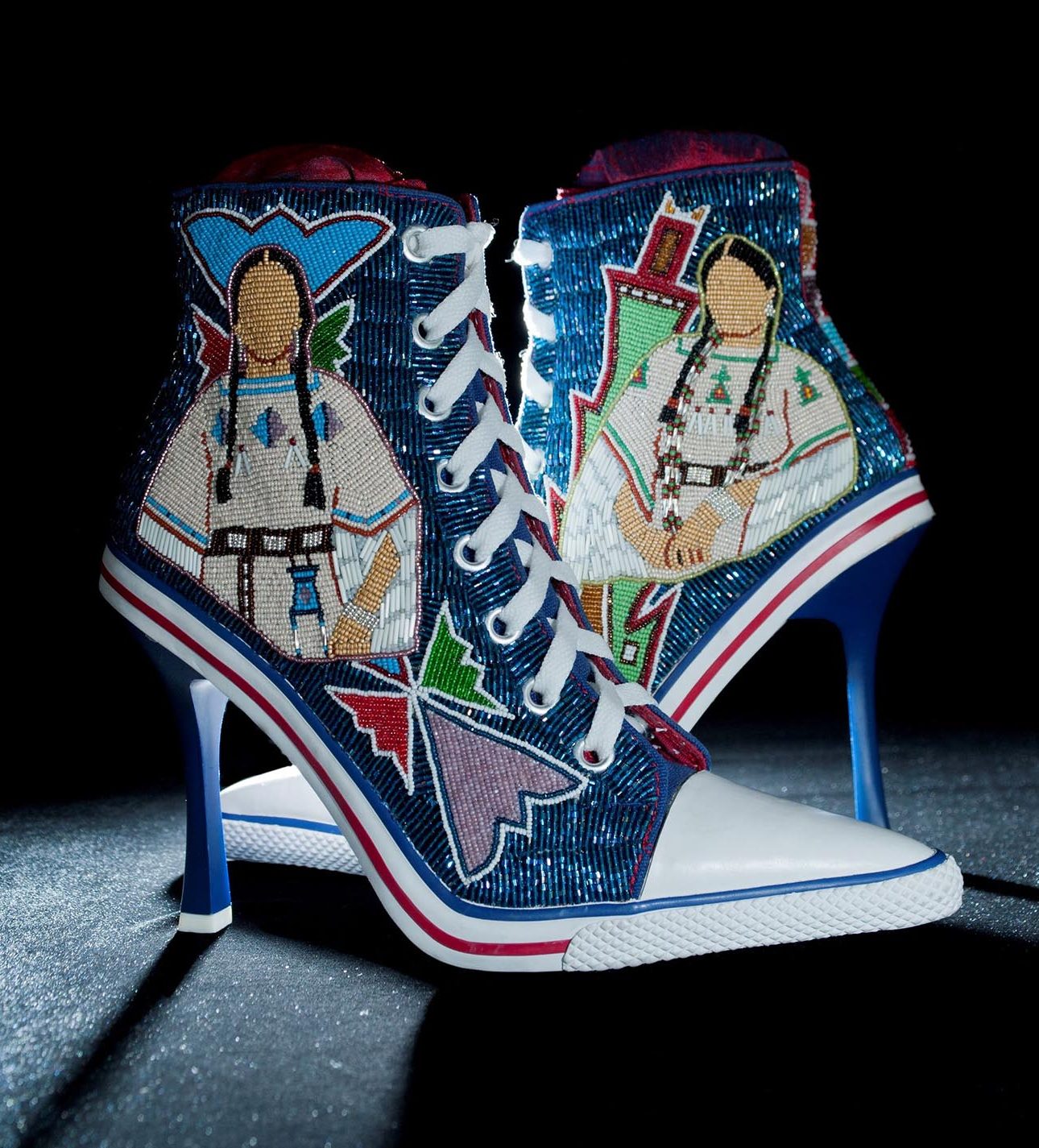 Beaded high-heeled Converse sneakers by Teri Greeves