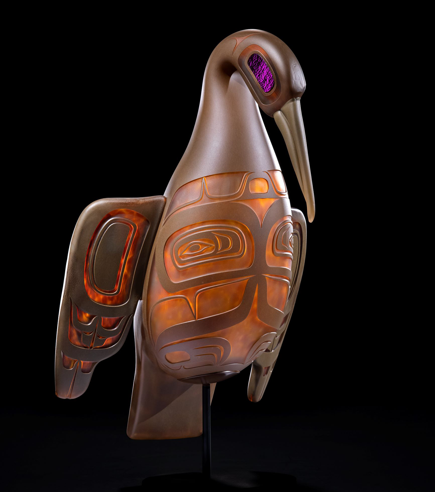 Blown glass bird sculpture by Preston Singletary