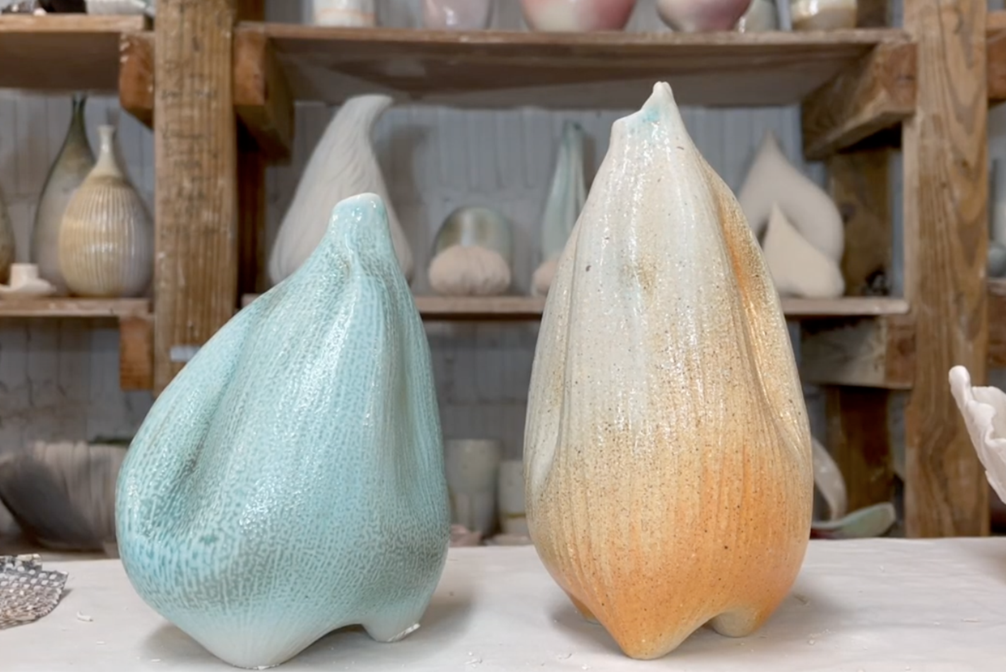 Two textured porcelain vases by Kate Pak