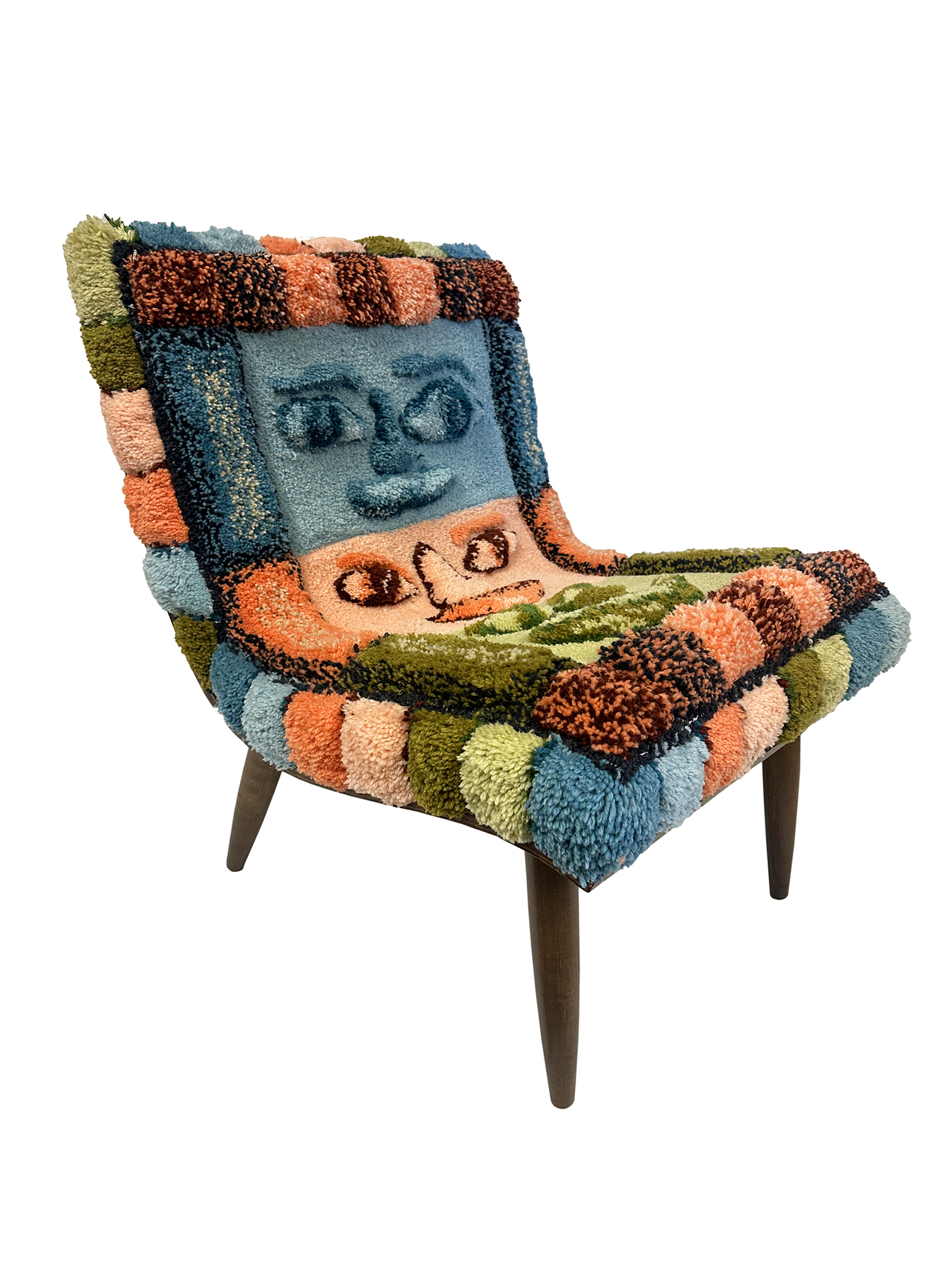 Vintage chair reupholstered with hand-tufted wool