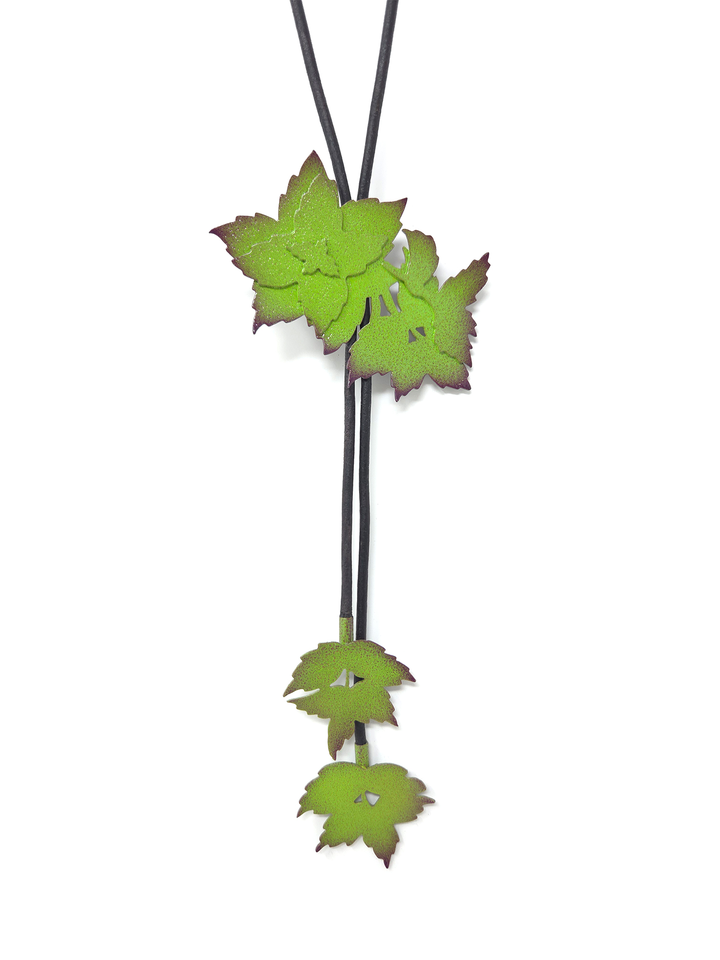 Powder-coated metal bolo shaped like mint leaves