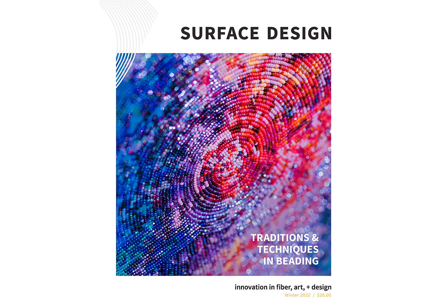 Detail from cover of Surface Design Magazine featuring intricate beadwork