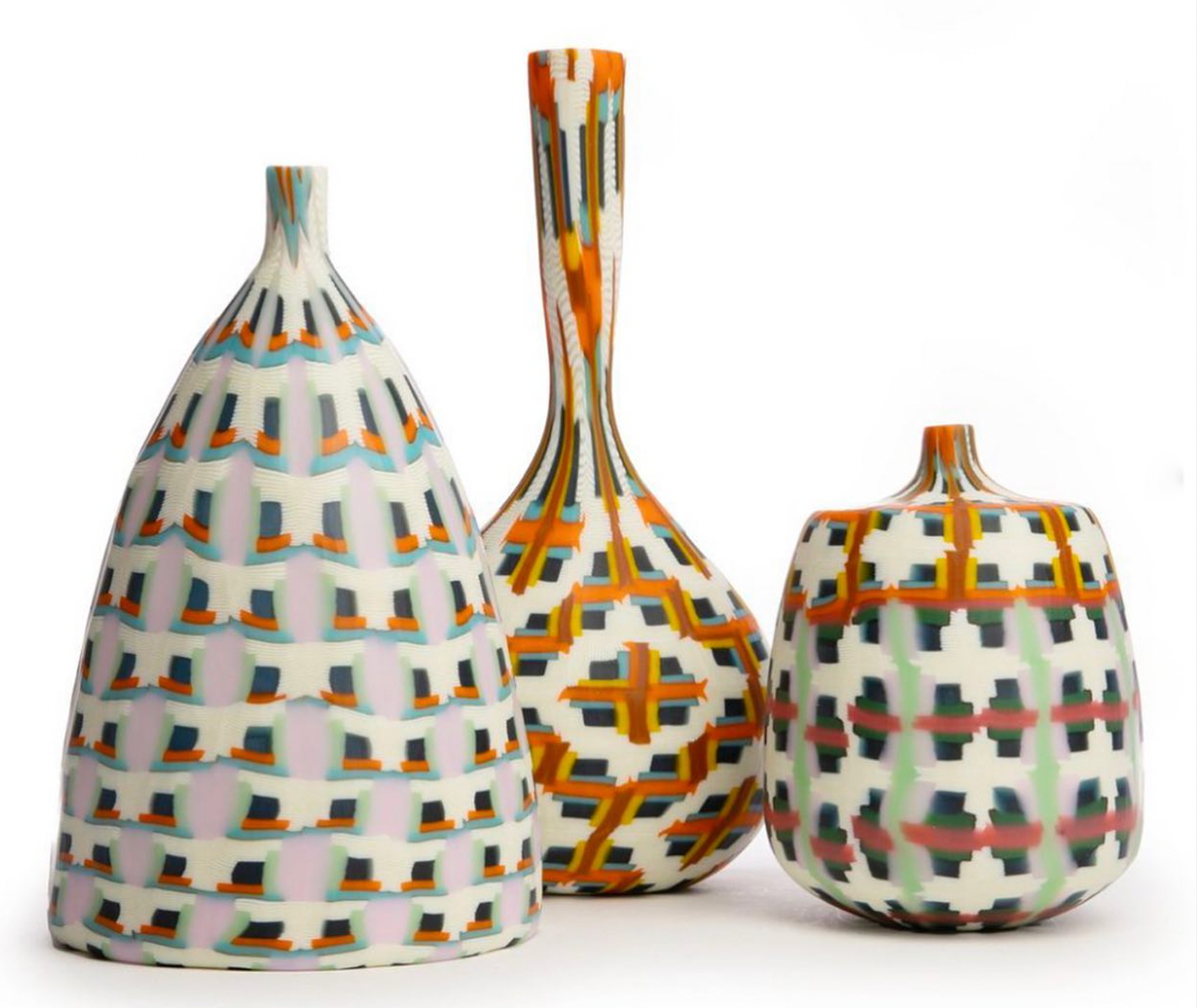 Three glass murrine pots